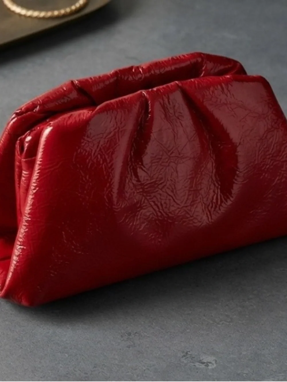 Anthropologie Red Gathered Frame Wristlet with Gold Chain